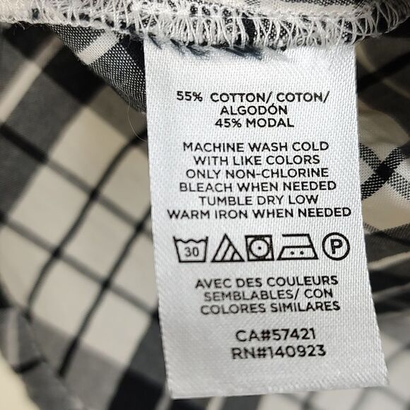 LOFT Long Sleeve Button Down Ruffled Blouse Black and White Plaid - Picture 8 of 12